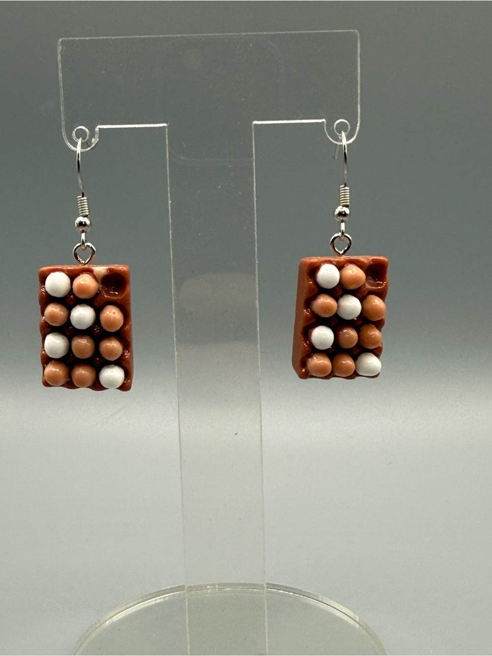 Brown and White Eggs Dangle Earrings - Handmade #E0509C